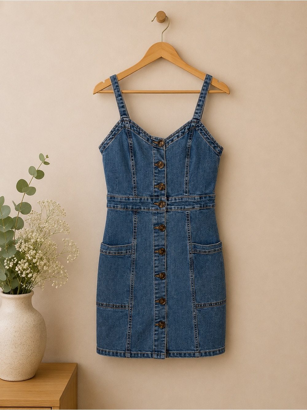 Aeropostale Button-Front Denim Mini Dress, Medium Wash — Size S